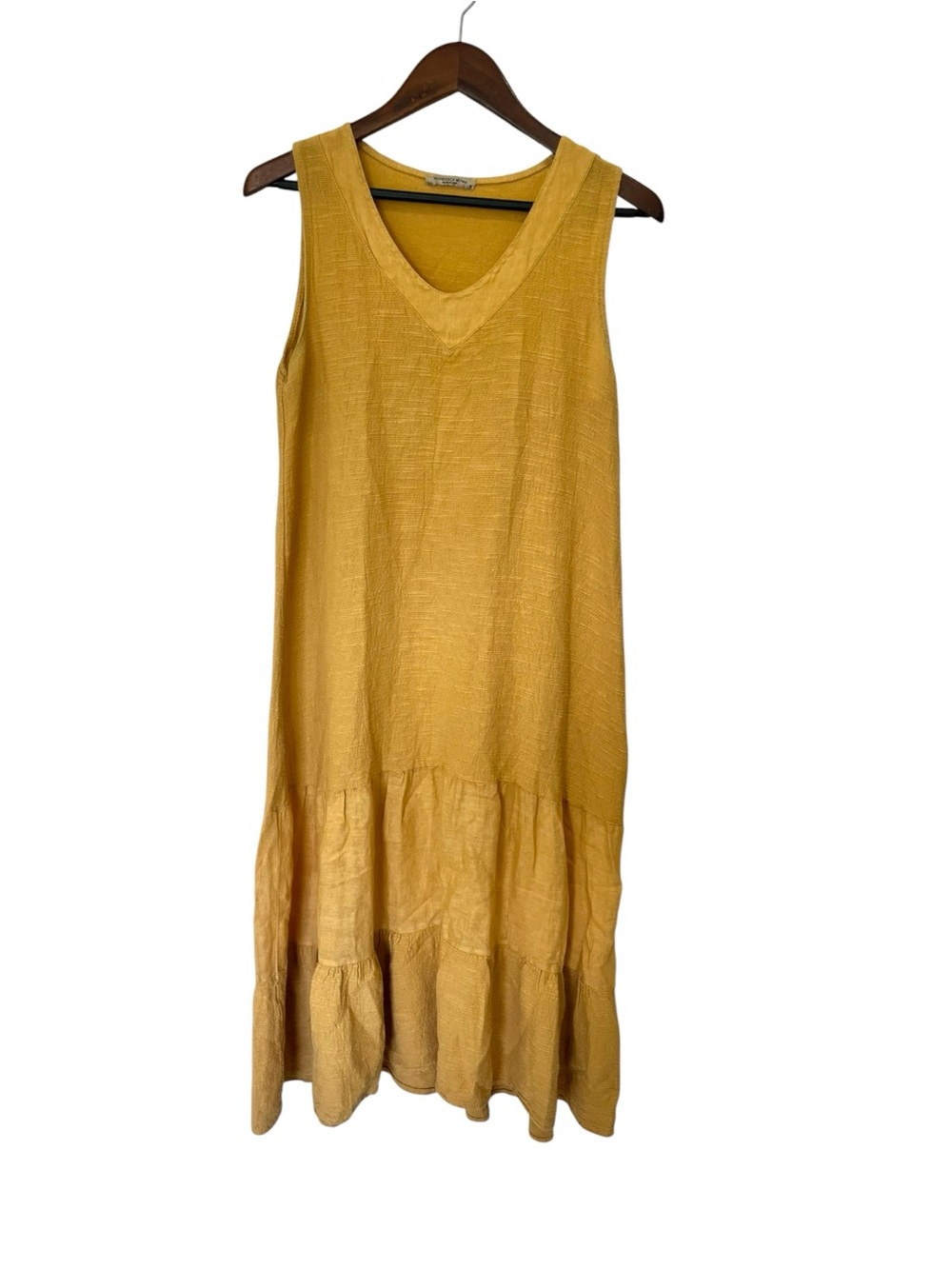 Francesca Bettini Sleeveless V-Neck Tiered Maxi Dress in Mustard Yellow Small